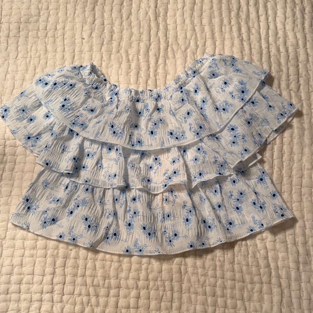 Girls Floral Off-Shoulder Ruffle Top